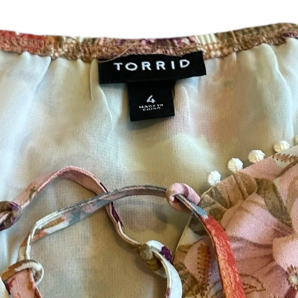 Torrid Colorful Floral Print Blouse Top Shirt Smocked Waist Short Sleeve Size 4x